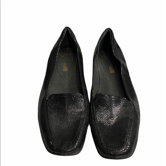CLARKS | loafers black leather cushion 9.5 - Picture 2 of 7